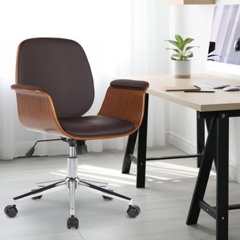 Silla de oficina giratoria regulable en madera nogal/marrón