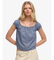 superdry para mujer w6012219a top con botones azul m casual viscosa manga corta