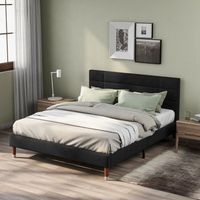 cama con cabecero - 140 x 200 cm - tela de lino - negro