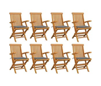 Sillas de jardin 8 unidades madera maciza de teca con cojines grises