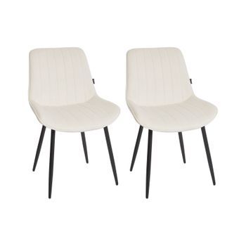 Conjunto De 2 Sillas De Terciopelo Patas De Acero Negro Sin Reposabrazos Comedor Beige Claro Dubrovnik