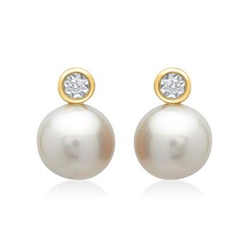 14 quilates pendientes oro amarillo perla 2 diamantes