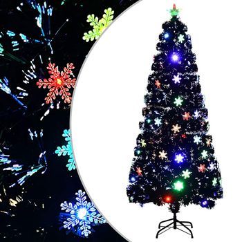 Árbol De Navidad Copos De Nieve Led Fibra Óptica Negro 180 Cm Vidaxl