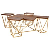 set mesa de centro y 4 taburetes de metal doradas