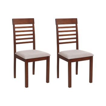 Conjunto De 2 Sillas De Comedor Tapizadas Madera Oscura Gris Pardo Ortley