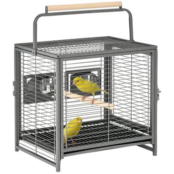 PawHut Jaula Portátil para Pájaros con 2 Perchas de Madera 2 Comederos Bandeja Extraíble 48x38x47,8 cm Ideal para Viajes Negro   Aosom España