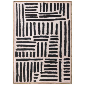 Lienzo Decorativo Con Líneas Abstractas Hecho A Mano De Materiales Sintéticos Marco De Madera De Pino Negro Navan