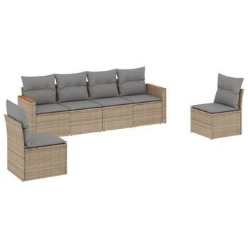 Juego De Sofás Jardín Con Cojines Beige Mezcla 6 Piezas | Mueble De Jardín Ratán Pe