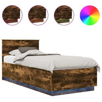 Estructura De Cama Con Tiras Led Roble Ahumado 90 X 190 Cm Vidaxl