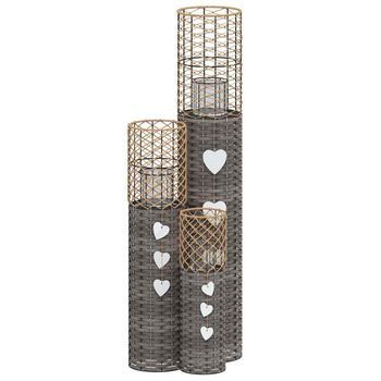 Candeleros 3 Unidades Mimbre Gris Vidaxl