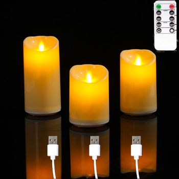 Velas de mecha móviles decorativas LED con Control remoto y carga USB de 1 o 3 piezas, velas de iglesia bailando recargables de 10/12, 5/15 cm