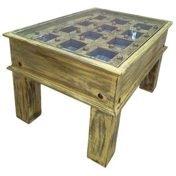 Mesa De Centro De Madera Artesanal 77x56x45h Cm