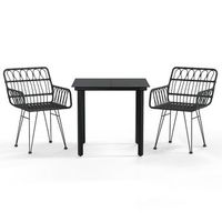 juego de comedor de jardin 3 uds  conjunto mueble jardin mesa y sillas ratan sintetico negro