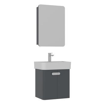 Conjunto De Mueble Con Lavabo Y Espejo (2 Piezas)  - 55 X 38 X 62 Cm - Antracita