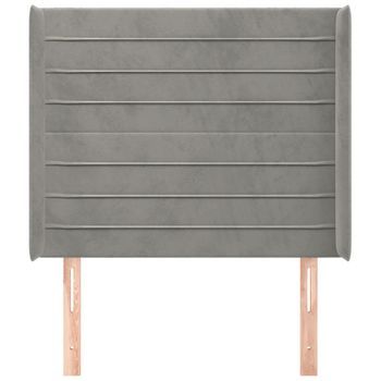 Cabecero Cama Mueble De Dormitorio Con Orejas De Terciopelo Claro 103 X 16 X 118/128 Cm Gris M02_0003765