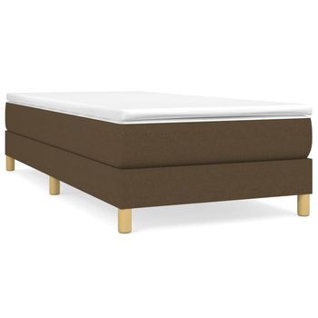 Cama Individual | Cama Para Adulto | Cama Box Spring Con Colchón Tela Marrón Oscuro 90x190 Cm