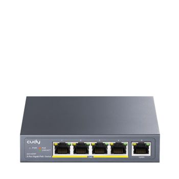 Switch CUDY 5 Puertos Gigabit Ethernet 4 PoE+ 10Gbps Sin Ventilador Rack AC/DC