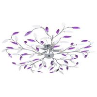 lampara de techo brazos cristal forma hoja 5 bombillas morado vidaxl