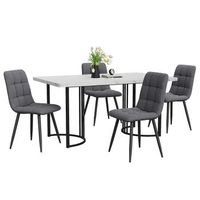 juego de comedor 5 piezas moderno con tablero efecto marmol y patas ajustables mesa de comedor con 4 sillas 140x80 cm mdf y lino blanco y gris oscuro