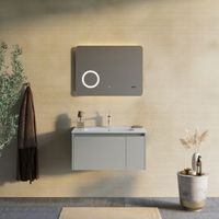 mueble de bano de 80cm en arena mate y espejo led con reloj  monaco