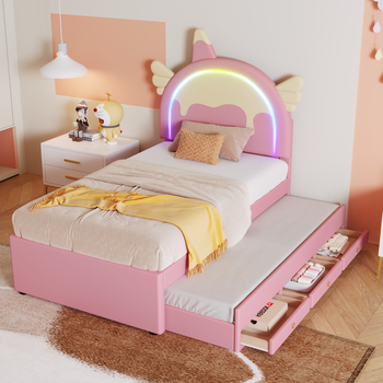 Cama Nido Infantil Unicornio Rosa, 90x200 Cm, Pu