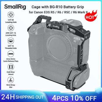 Jaula de cámara SmallRig R5/R6 para Canon EOS R5 / R6 / R5C / R6 Mark II con empuñadura de batería BG-R10 con orificios roscados de 1/4 