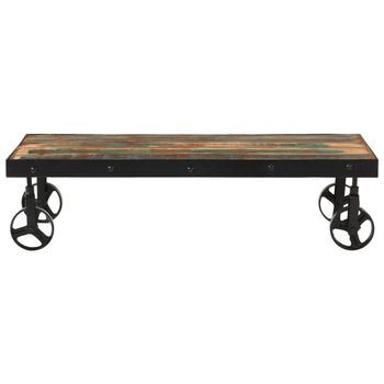 Mesa De Café - Mesa De Centro Con Ruedas Madera Maciza Reciclada 100x55x26 Cm