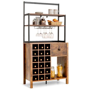 Costway Gabinete Independiente de Cocina Comedor con Estante de 4 Niveles para Vino Soporte para Horno Microondas 74 x 40 x 160 cm Marrón