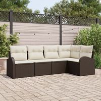 juego de sofa de jardin de 5 piezas con cojines marron ratan poliester v6248 unico  beige
