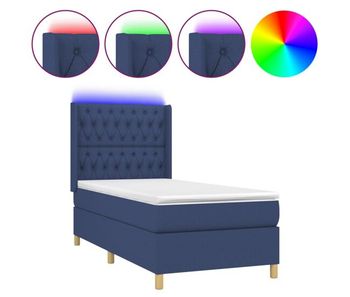 Cama box spring colchón y luces led tela azul 80x200 cm diseño de botones