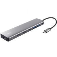docking station trust dalyx usb-c 7 en 1 2xhdmi displayport 100w gris