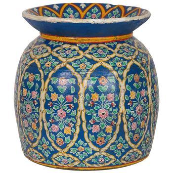Jarrón De Madera Multicolor Pintado A Mano 32x32x32.5h Cm