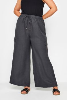 Yours Pantalones Cargo Grises Efecto Lino, Mujer Curvy Y Tallas Grandes, Yours