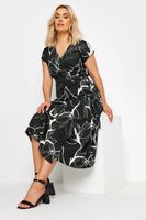 yours vestido negro cruzado estampado de hojas mujer curvy y tallas grandes yours