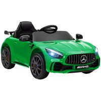 aiyaplay coche electrico para ninos de 3 anos mercedes-benz amg gtr con bateria 12v mando a distancia faros bocina musica verde