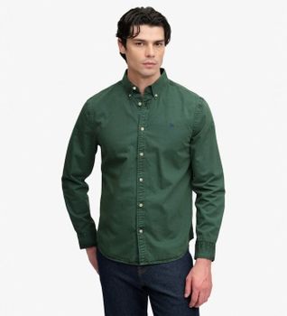 Superdry para hombre. M4011194A Camisa Garment Dyed verde (S), Casual, Algodón, Manga larga