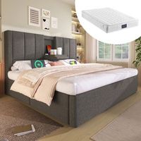 cama hidraulica tapizada de 160x200 cm color gris lino