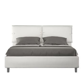 Cama Sin Somier Acolchada 160x200 Cuero Sintético Blanco Sleeper