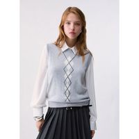 liu jo chaqueta de punto chaleco en lana con argyle para mujer