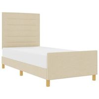 cama individual  cama para adulto  estructura de cama con cabecera crema 90 x 200 cm tela