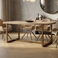 mesa de comedor rectangular de madera y metal marron 150x90x78 cm