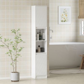 Armario De Baño De Melamina Mdf Homcom 30x24x170 Cm-blanco
