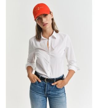 Gant para mujer. 4300486 Camisa Slim Fit de popelina blanco (36), Casual, Fiesta, Algodón, Clásico, Manga larga