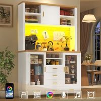 aparador buffet - mueble de almacenamiento - mdf y vidrio - blanco y madera 120x40x188cm
