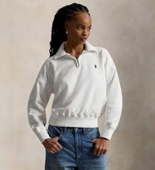 Polo Ralph Lauren para mujer. 211B18686001 Jersey de felpa ligera con cremallera blanco (L), Casual, Algodón