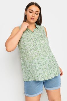 Yours Blusa Viscosa Sin Mangas De Flores Verdes, Mujer Curvy Y Tallas Grandes, Yours