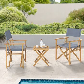 Set De Muebles De Jardín Capistrello 3 Piezas Eucalipto/lino - Gris [casa.pro]