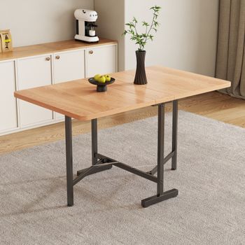 Mesa De Comedor Plegable Para 4 A 6 Cubiertos - Madera Mdf Y Metal - Natural