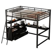 cama alta de metal y mdf con escritorio en l y cajones 140 x 200 cm negra