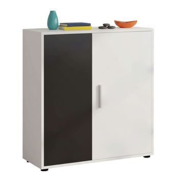 Rom Aparador Salón Comedor 2 Puertas 1 Estante Estilo Contemporáneo En Color  Blanco Mate Y Negro 80 Cm